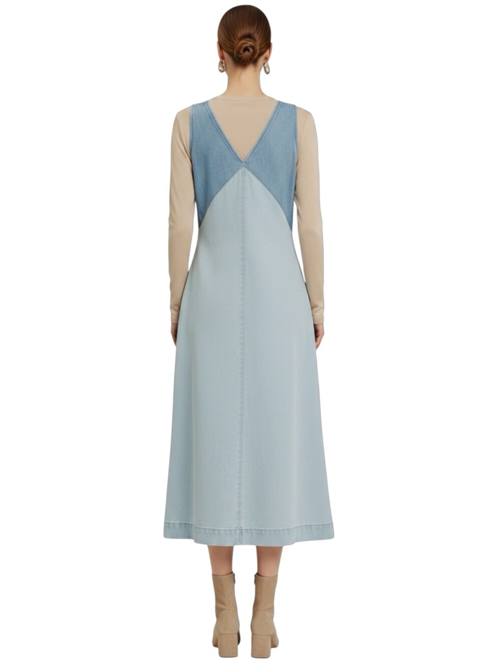 Torn by Ronny Kobo Azura Two-Tone Denim Midi Dress NWT - Picture 7 of 16